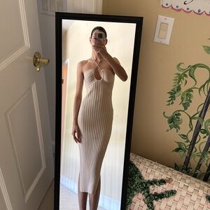 LORI Ruched Front Knit Midi Dress - Champagne